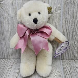 Vintage Annette Funicello Collectible Bear Co Ivory Plush Bear Pink Bow 8" Tag